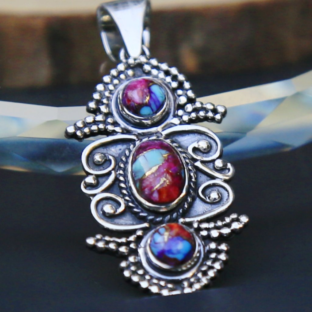 Artisan Santa Fe Style Pendant Turquoise & Tanzanite 5.50ctw Sterling Silver
